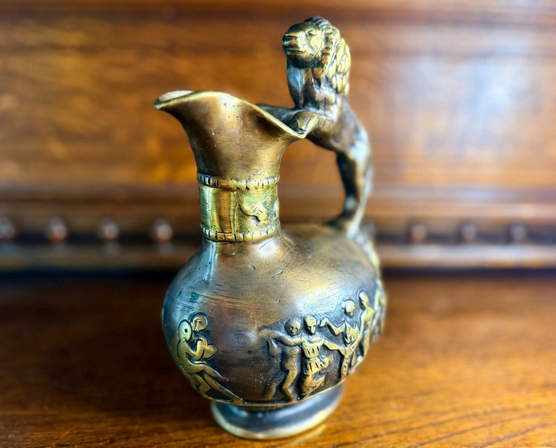 Rare Vienna Bronze Jug c.1870 Roman Revival Lion Handle Historicism Vase