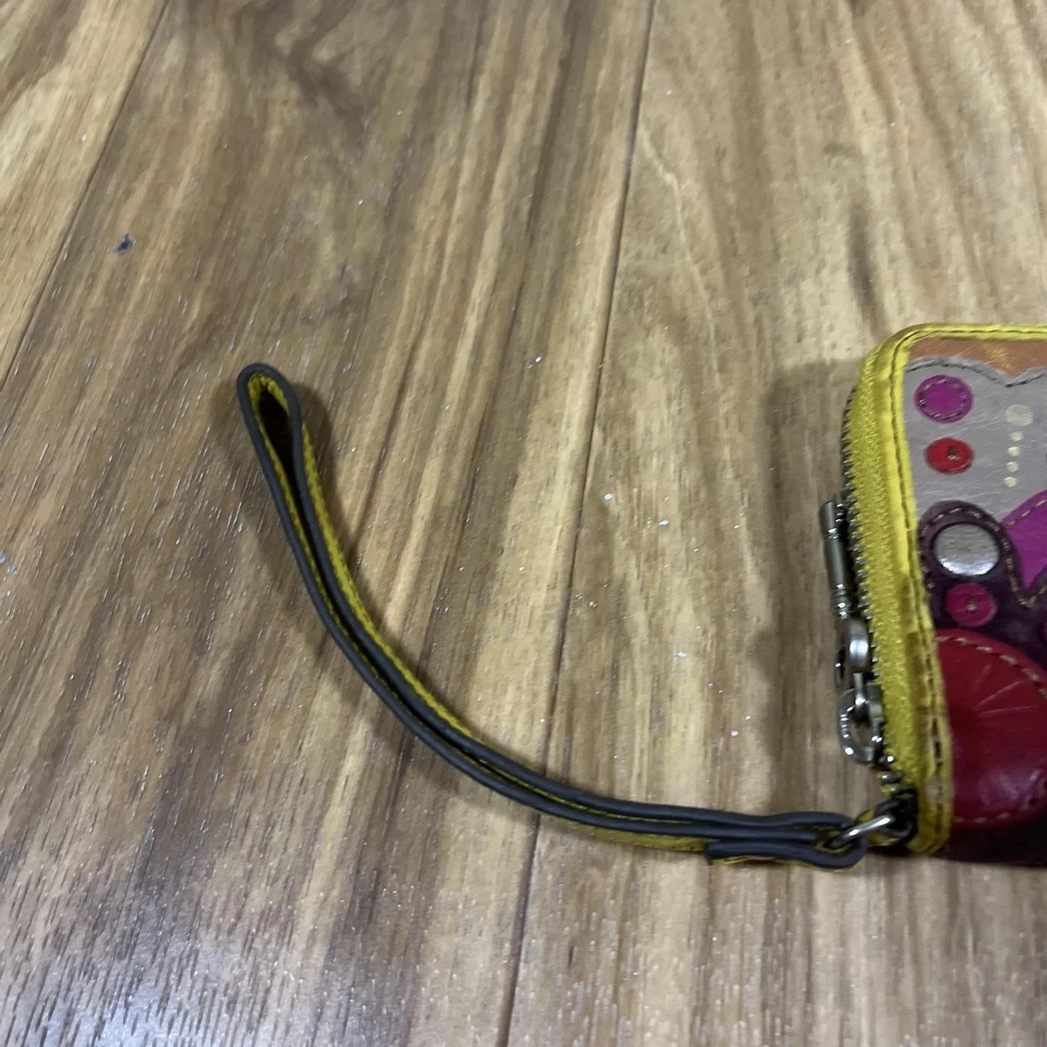 Fossil Wallet Wristlet Womens Yellow Leather Zip Around Floral Key Charm Boho - Image 3 of 4