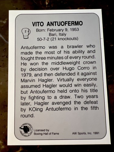 Boxing 1991 VITO ANTUOFERMO ITALY #2 AW Sports Card HOF Vintage NM/MT 💪 - Picture 2 of 2
