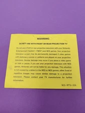 Nintendo NES Rear Projection TV Yellow Warning Insert NES-RPTV-USA