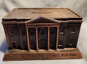 OLD SCARCE SOUVENIR BANK BUILDING  NATICK FEDERAL SAVINGS BY BANTHRICO