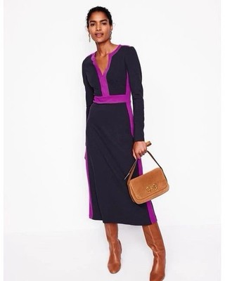 Boden Catherine Ponte Midi Dress Plum Purple and Navy Blue Women Size 10 Medium