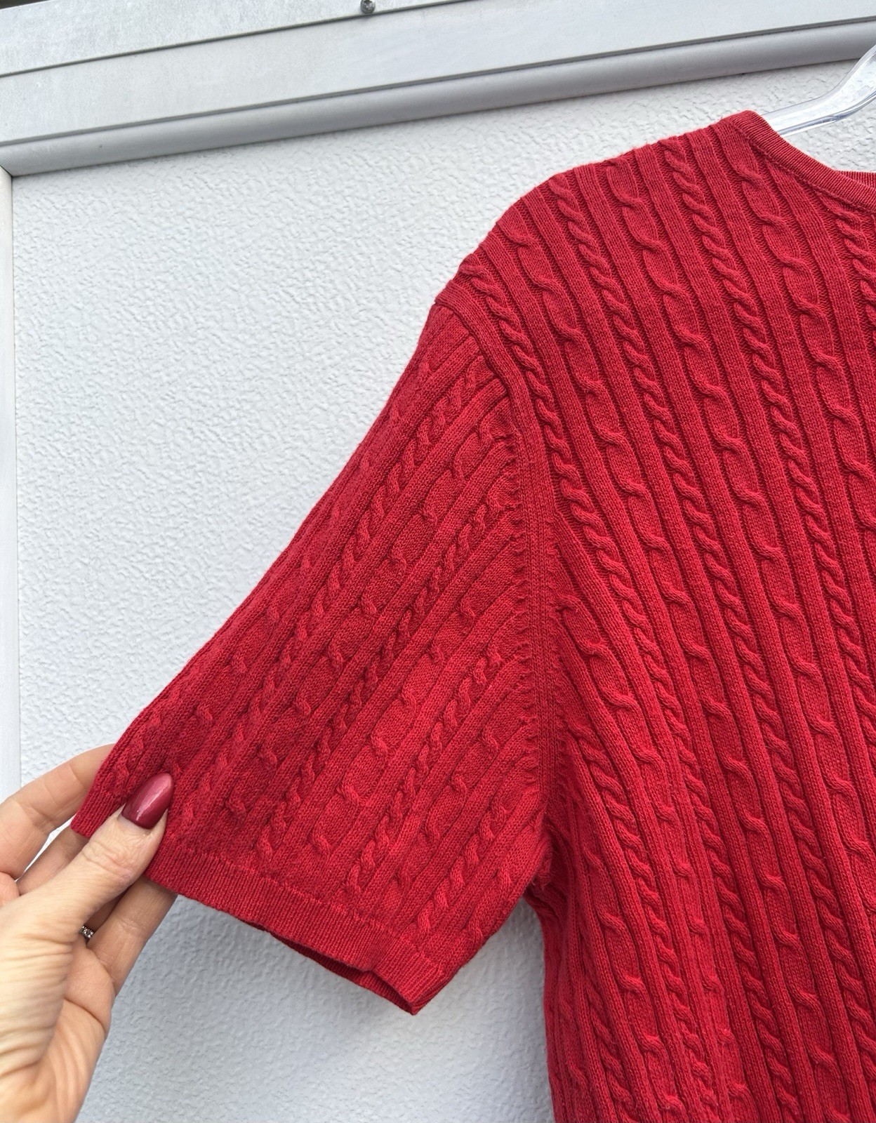 Pendleton Sweater Red Cable Knit Short Sleeve 100… - image 6