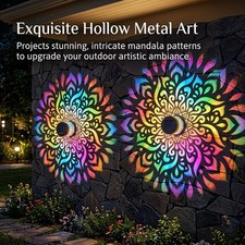 2 X WALL FENCE LED SOLAR LIGHT COLOUR CHANGING MANDALA PROJECTION METAL LAMP