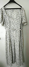 A New Day White/Black Floral V-Neck Short Sleeve Button Shirt Midi Dress Belt