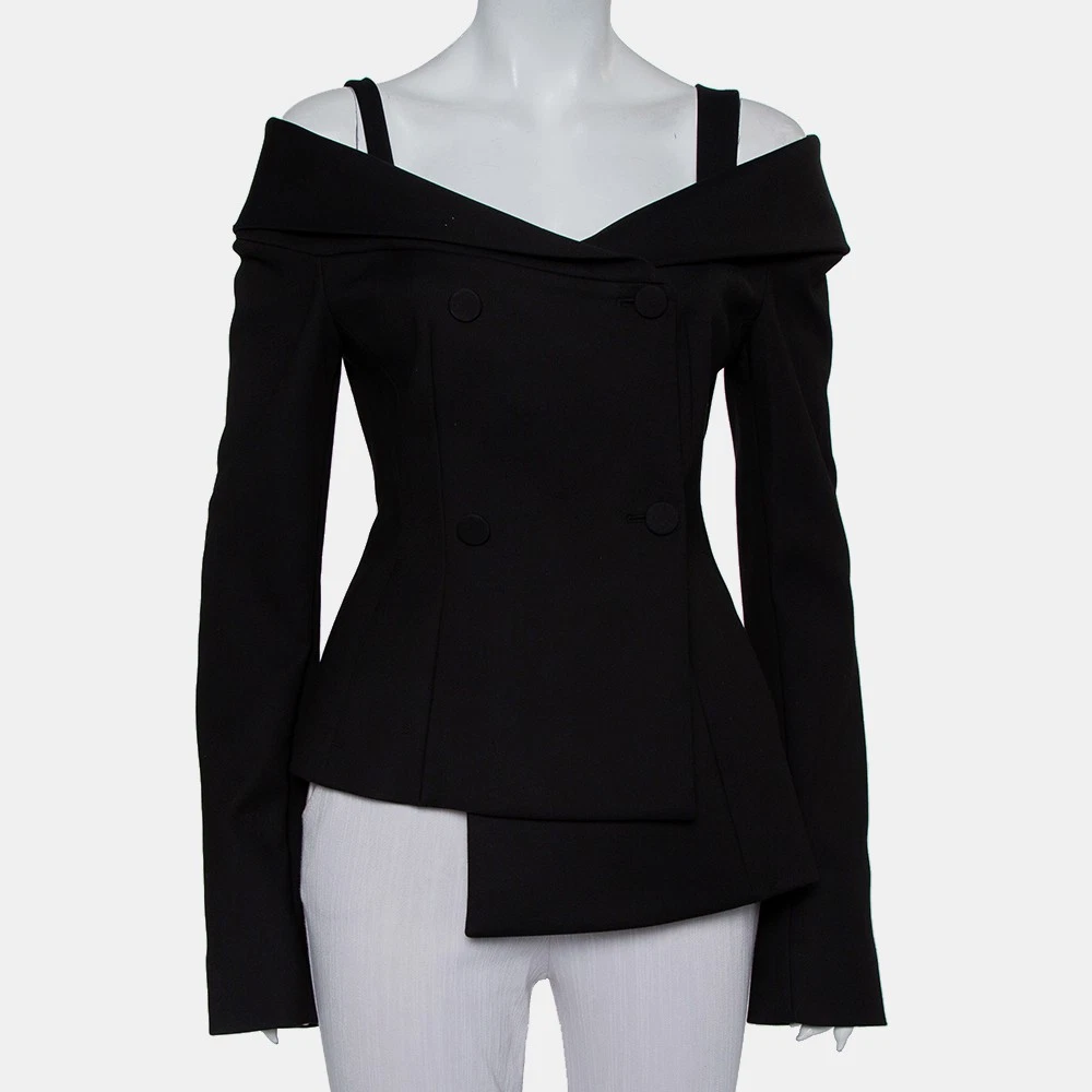 OFF WHITE Blazer M bianco sporco nero crepe asimmetrico orlo asimmetrico M