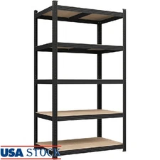 5-Tier Adjustable Storage Rack Metal MDF Freestanding Organizer Home Office New