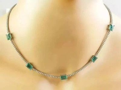 20, kt Smaragdschliff Laborgefertigt Diamant Tennis Halskette 14 kt Weißgold plattiert 17 Zoll