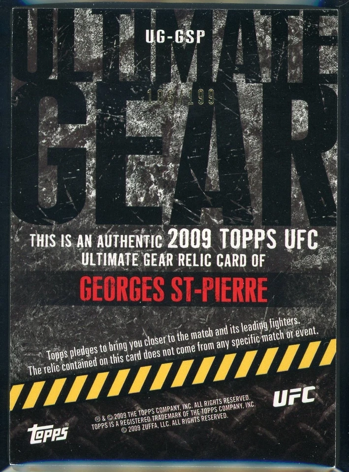 2009 TOPPS UFC ROUND 2 GEORGES ST PIERRE ULTIMATE GEAR FIGHTER RELIC /199 UG-GSP - Image 2 of 2