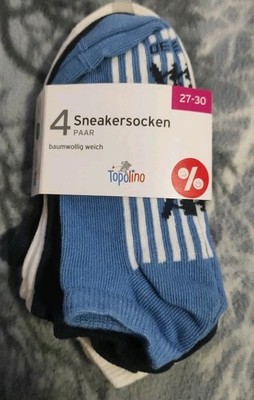 4 Paar Sneaker Socken Jungen Gr. 27-30 Blau/Weiß