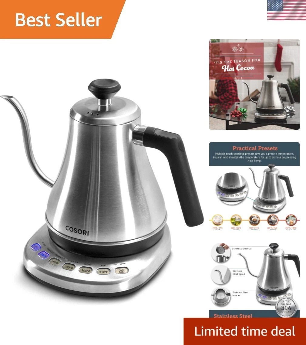 Elegant Gooseneck Electric Kettle, 0.8L with British STRIX Control & Low Noise