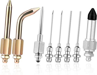 8pcs Grease Gun Accessory Kit, 2 Sharp Tip Nozzles 2 Flat Tip Nozzles + Dispense