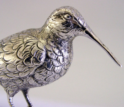 GUTE GRÖSSE 3,75 Zoll 830 SILBER HOLZSCHNEPFE VOGEL FIGUR um 1940 JAGD SCHIESSEN 68g