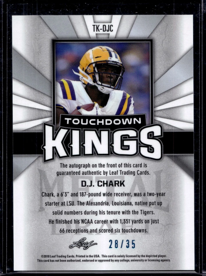 2018 Leaf Metal Draft Touchdown Kings Auto Prismatic Blue D.J. Chark #TK-DJC /35 - Image 2 of 2