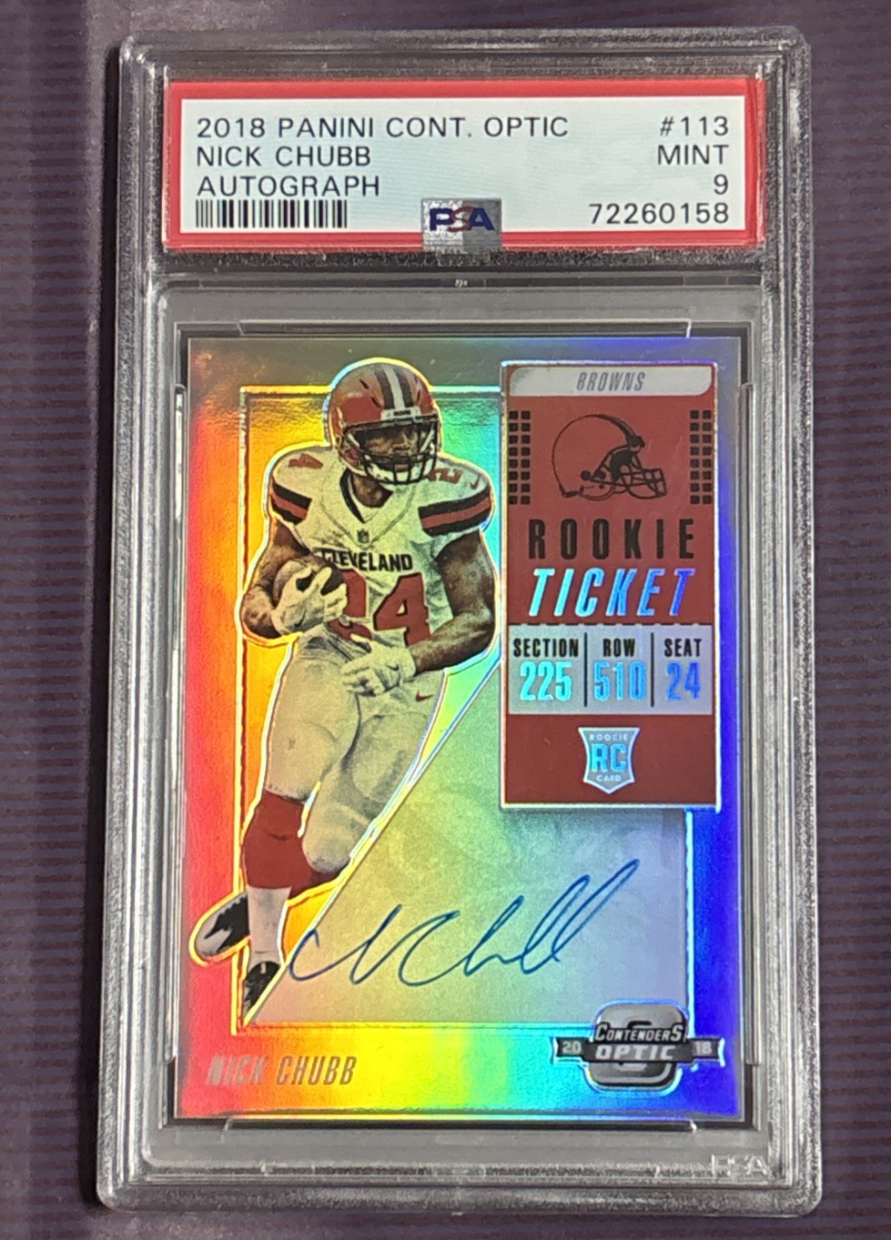 2018 Panini Contenders Optic #113 NICK CHUBB Rookie AUTO RC PSA 9 ON CARD!
