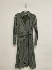 LOFT Size 2 Dark Olive White Striped V Neck Ladies Dress