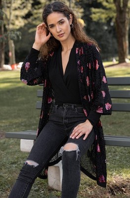 Night Rose Velvet Kimono