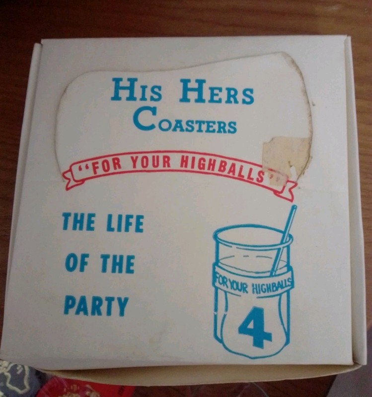 VTG Coaster Set His & Her underwear 1950s humor novelty set 