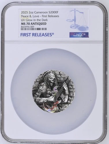 2 Oz Silver Coin 2025 Cameroon Love & Peace UV Antiqued High Relief NGC MS 70