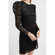 Express Black Lace Puff Sleeve Dress XS