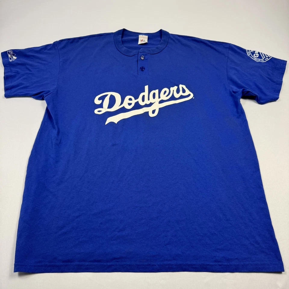 Majestic Vintage Anos 90 Dodgers Manga Curta Henley Beisebol MLB Azul Masculino 2XL - Imagem 3 de 4