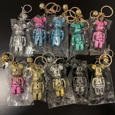 1 Piece BearBrick Metallic Pink/Gold/Blue Bear Keychain with Bell on Keychain