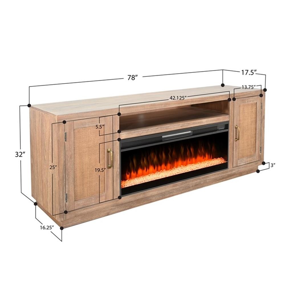 Pemberly Row Contemporary 78" Cane Media Console with Electric Fireplace
