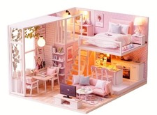 DIY 1:24 Miniature DollHouse Furniture Quiet Life Model House Craft Kit Lights