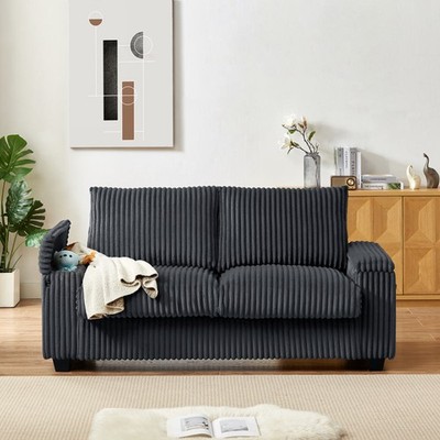 71''  Sofa Plush Corduroy Square Storage Armrest USB port