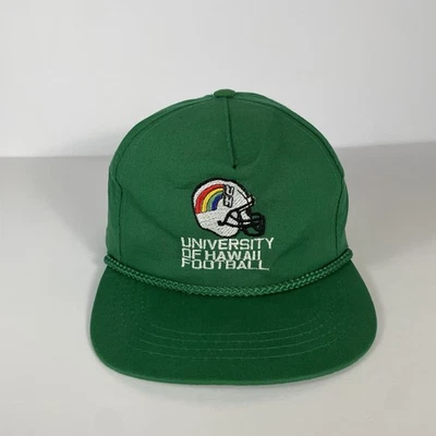 VTG University of Hawaii Football Hat Cap Green SnapBack Rainbow 80s Rope OSFA - Image 1 of 4