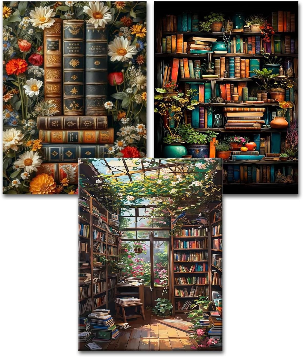 WEMEON Bookshelf Paint by Numbers for Adults 3 Pack- Painting by Numbers for Ad