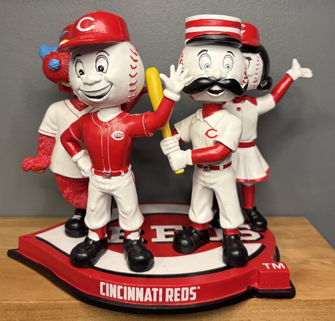 Cincinnati Reds 4in1 Mascot Bobblehead Mr. Red Mr. Redlegs Rosie Red Gapper