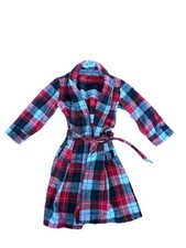 Vintage Sears Roebuck Bathrobe Boys Size 8 Red Gray Plaid Flannel Belted Pocket