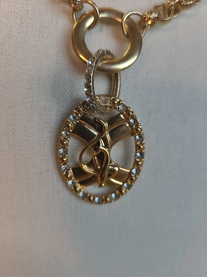 Collar Baby Phat 28" Tono Dorado Estrás Ovalado Colgante Retro Foto 3 de 4