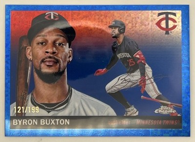 2025 Topps Chrome Platinum #43 Byron Buxton Blue Mini-Diamond Refractors #/199