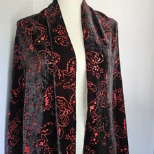 Cejon Black and Red Floral Velvet Burnout Scarf Wrap Shawl Silk