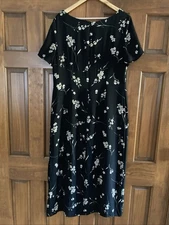 Casual Corner 100% Silk Black Floral Maxi Shift Dress Women’s Size 16