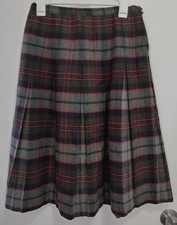 Vintage 60s 70s Union Made Milliken Green and Red Plaid Pleated Wool Skirt
