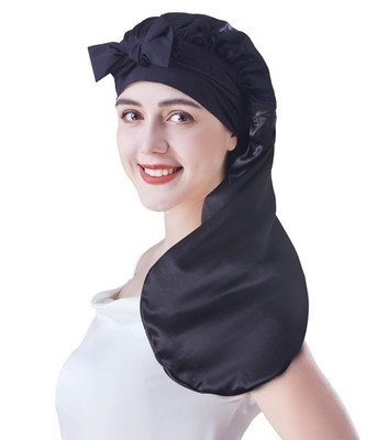 Cocheng Mulberry Silk Bonnet for Sleeping Long X-Large, Black 