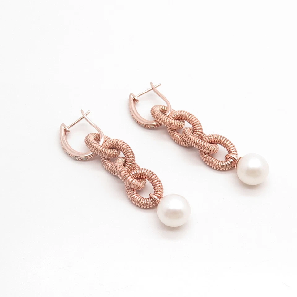 Висячие серьги из стерлингового серебра 925 пробы с настоящими бриллиантами и жемчугом и покрытием из розового золота - Изображение 4 из 4