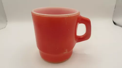 Vintage Anchor Hocking Oven Proof #312 Red Stacking Coffee Cup Mug D Handle