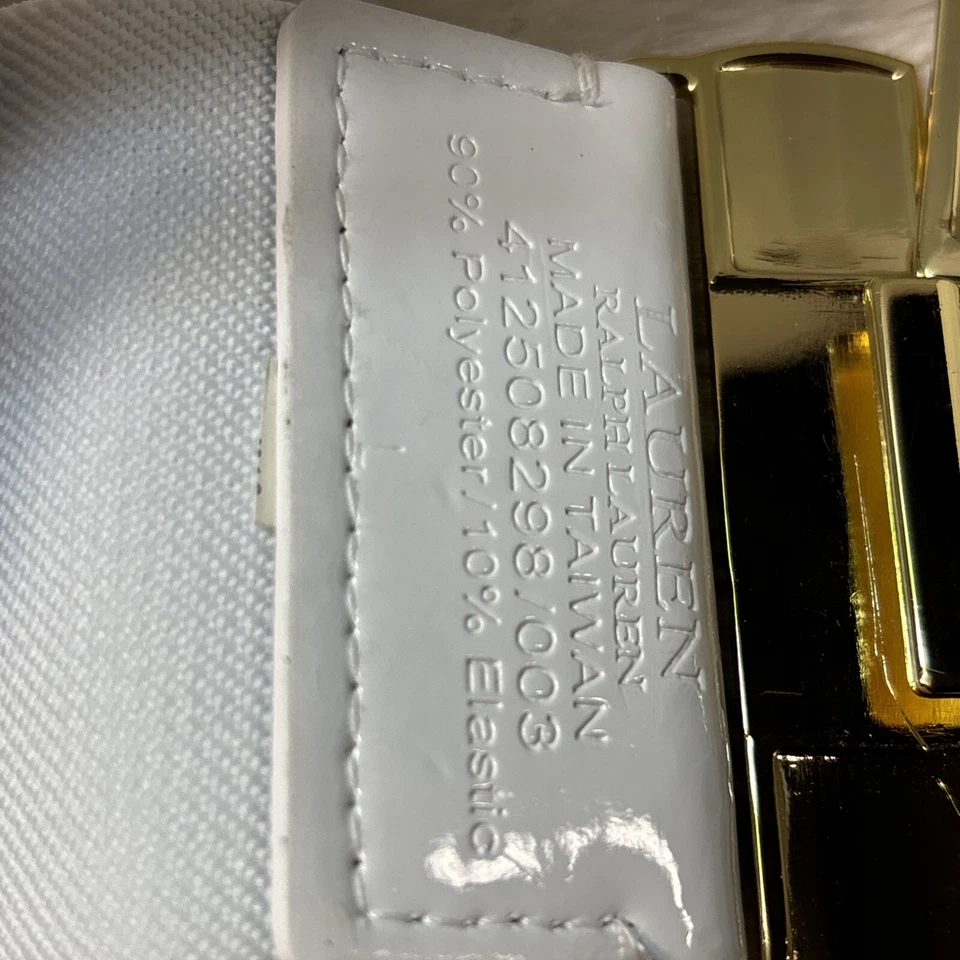 "Cinturón Ralph Lauren 90 % poliéster 10 % elástico con hebillas doradas 36x2,3"" ¡blanco!" Foto 4 de 4