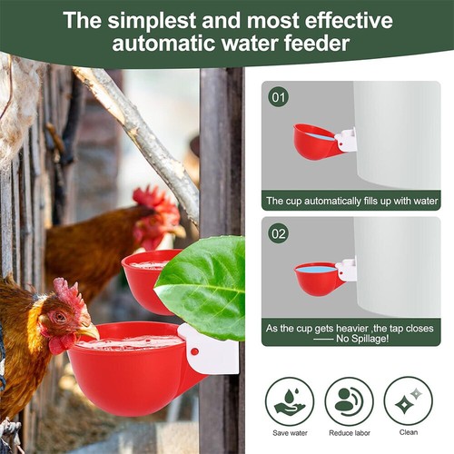 8Pcs Automatic Poultry Drinking Cups - Chicken Water Feeder Waterer Cups for Hem - Picture 6 of 10
