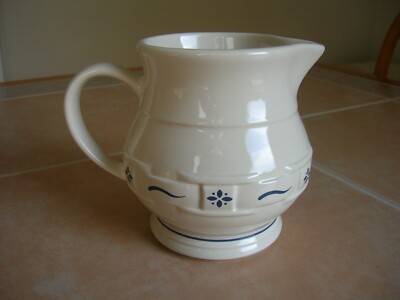 Longaberger Pottery Woven Traditions Gravy PITCHER Classic Blue syrup 5.75 tall