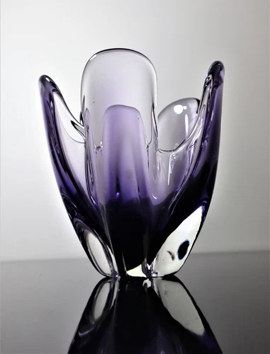 Japanese Iwatsu 'Hineri' Purple, Amethyst Handkerchief Glass Vase