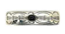 Vintage 925 Sterling Silver Stamped Pattern  Black Onyx Hair Barrette