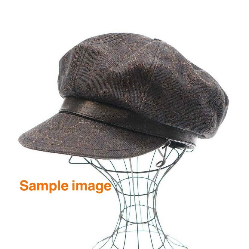 GUCCI GG Canvas Newsboy Cap Hat Size S 54cm/21.3in Dark GUCCI GG Canvas Newsboy Cap Hat Size S 54cm/21.3in Dark