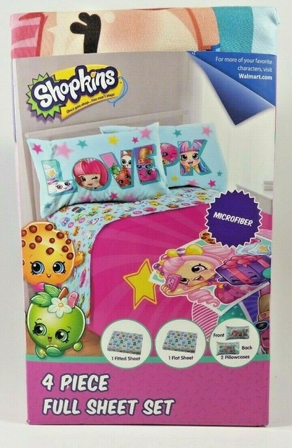 Shopkins Full Size Bed Sheet Set 4 Piece Kids Bedding Sheets Microfiber ...