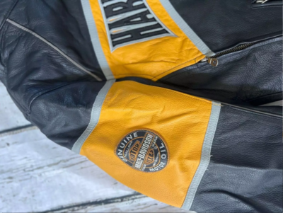 Harley Davidson Men's Moto Grip Yellow Black Leather Jacket Hoodie