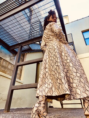 custom made faux leather snakeskin print trench coat zipper